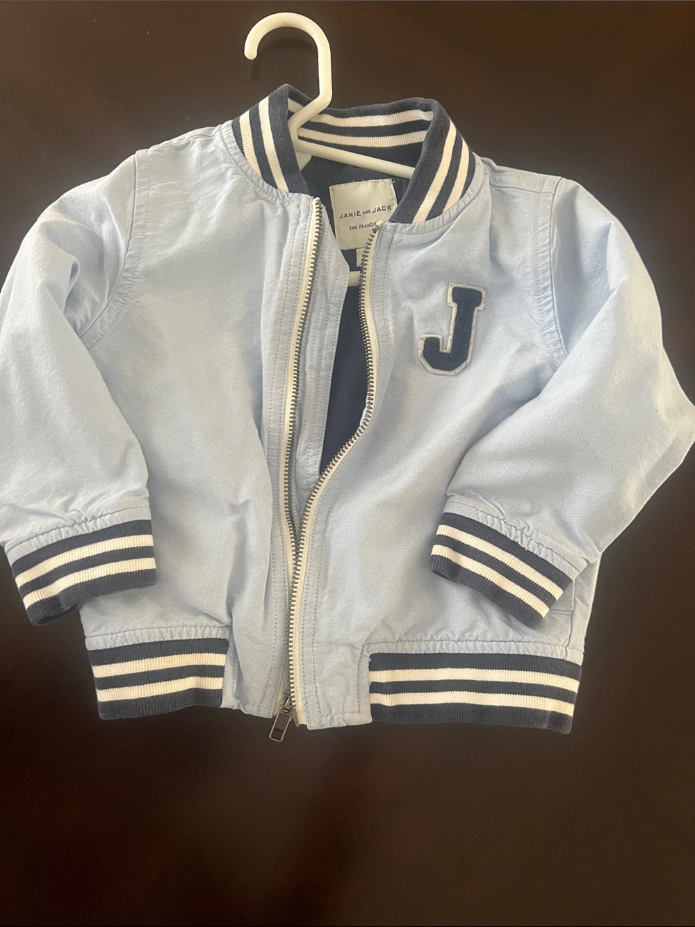 Janie and Jack Light Blue Kids Bomber Jacket with 'J' Patch